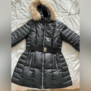 Danier belted puffer with coyote fur hood